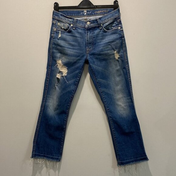 7 For All Mankind Boyfriend Jeans Cropped Bootcut Distressed Jeans Size 27 - Picture 6 of 14